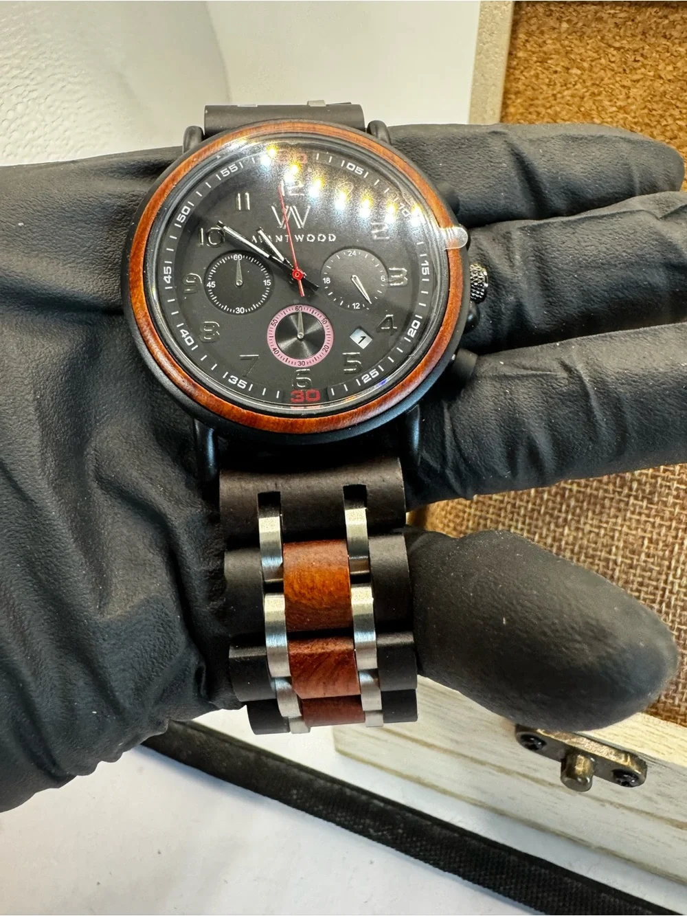 Avantwood Men's Black and Brown Wood Chronograph Watch